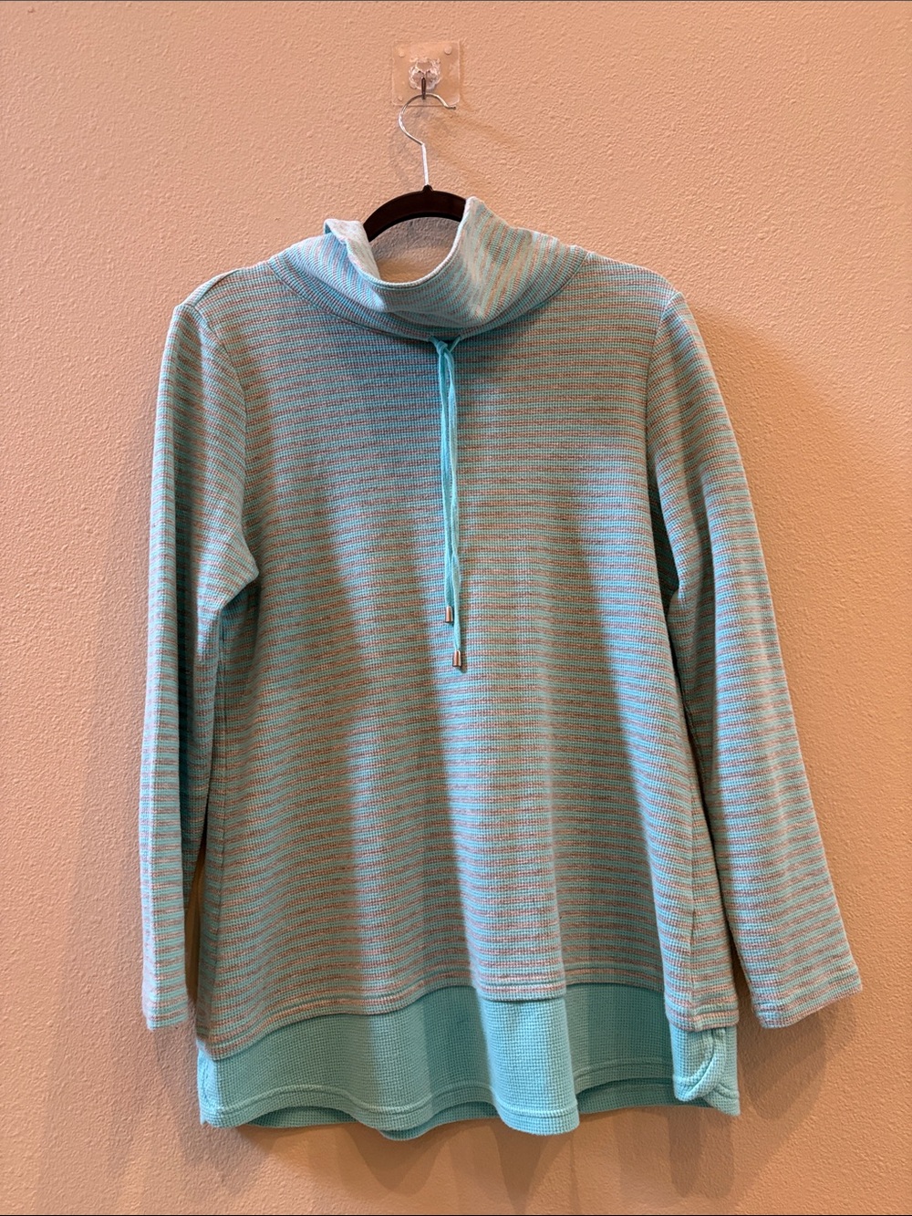 Denim&Co Light Aqua Striped Funnel Neck Tunic